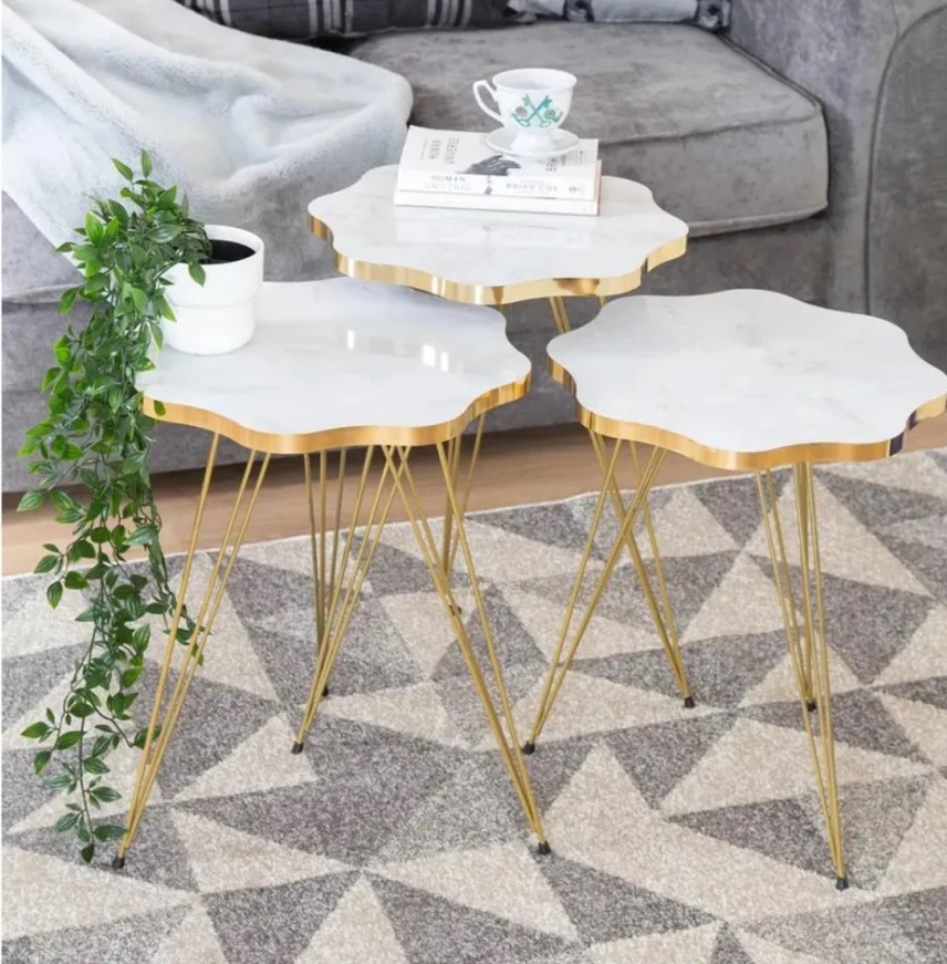 Mdf Wood Daisy Nesting Table With Metal Stand Set of 3 Round table Table Decoration coffee table Daisy coffee table dining table Nesting table set Side Table Coffee Table nesting table Decor - Coffee Table - Set Of 3 Side Tables