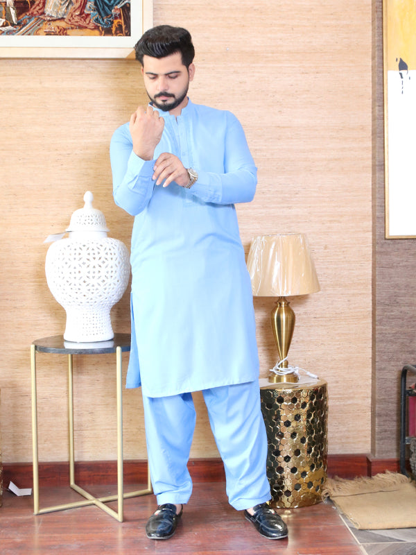 Sky blue best sale shalwar kameez mens