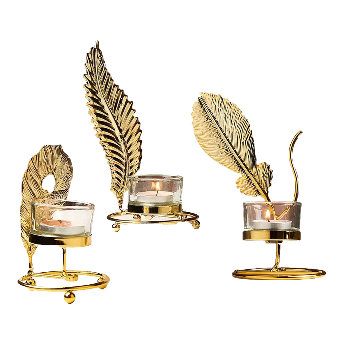 European Golden Iron Candle holder glass Table Decorative candleholder