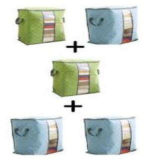 Pack Of 5 Clothes Storage Bag, Foldable Blanket Quilts Bag, Eco Friendly Bamboo Non-woven Fabricpk5