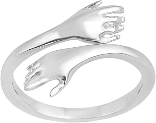 Hug Ring,  Hug Rings for Women Girls ,Silver Hugging Hands Open Promise Ring Jewelry ,Hug Hands Mens Rings Couples Wedding, Amaz Posh