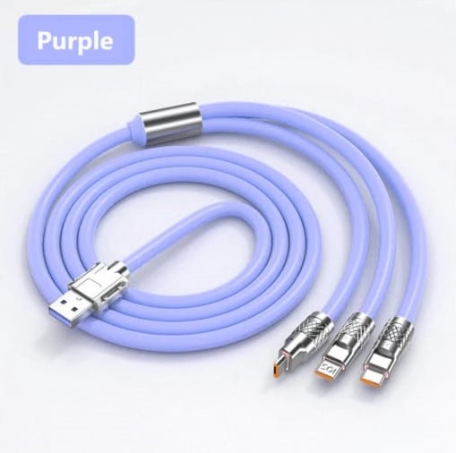 3 in 1 120W Type C Micro USB iOS Data Cable Fast Charging Liquid Silicon Universal for All Smartphones 1.2m
