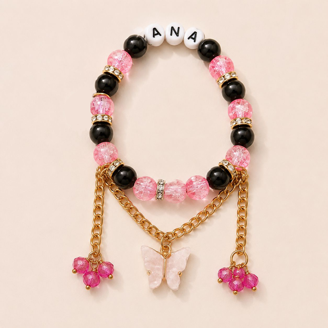 Custom Name Beaded Friendship Bracelet for Girls | Customized Name Beaded Bracelet with Butterfly Charm | Handmade Personalized  Name Beads Jewelry Gift for Best Friend & Sister