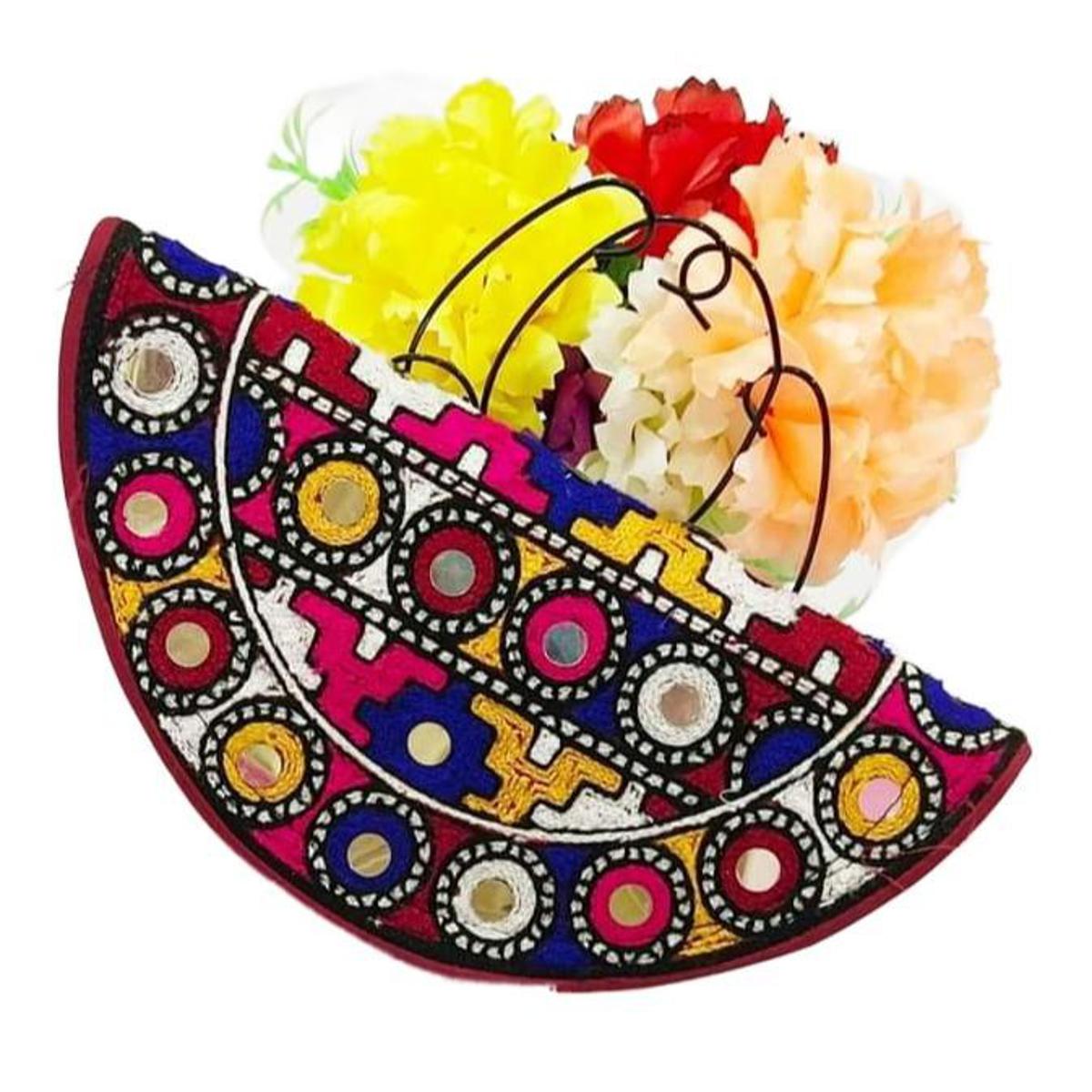 Traditional Half Moon Shaped Clutch Purse Size 9x5 Inches Hand Made Embroidery Mirror Work Pakistani Sindhi Handicraft for Females
