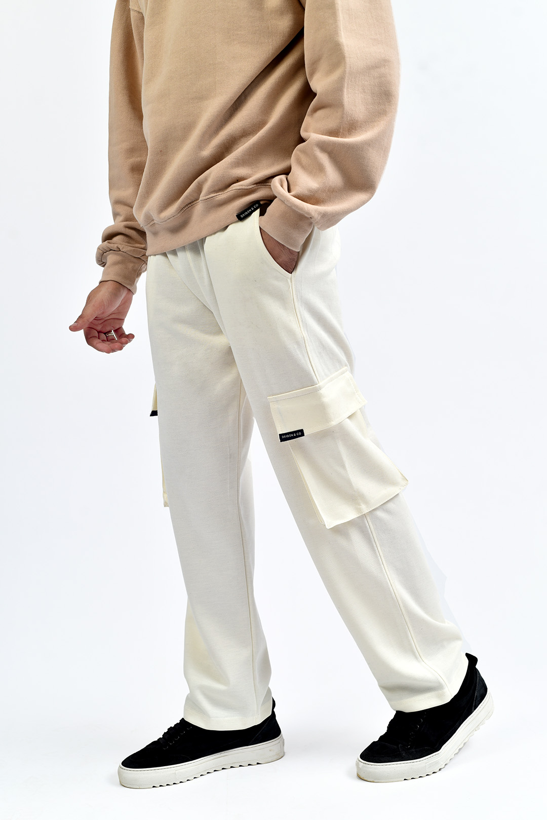 White Men Baggy Cotton Cargo Trouser Pant