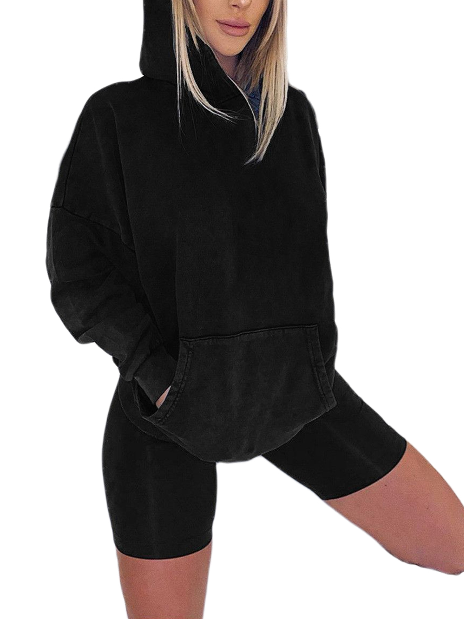 2021 Women 2 Piece Hoodie, Solid Color 