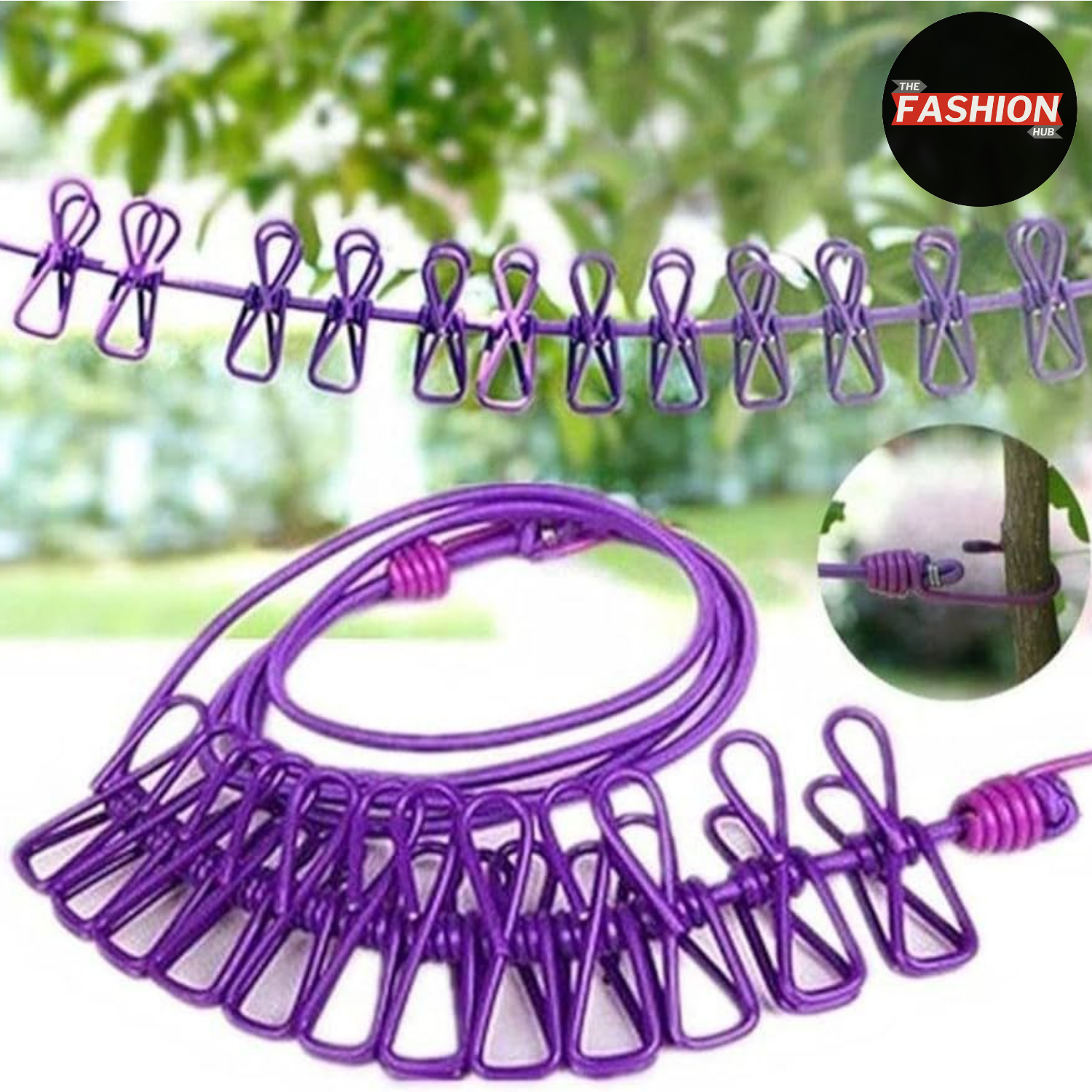 1Pcs Clothesline Rope Elastic Cloth Drying Hanging Rope with 12 Clips and 2 Hooks Travel Clothesline Hanging Laundry Drying Rope | 1pcs (Random Colour)