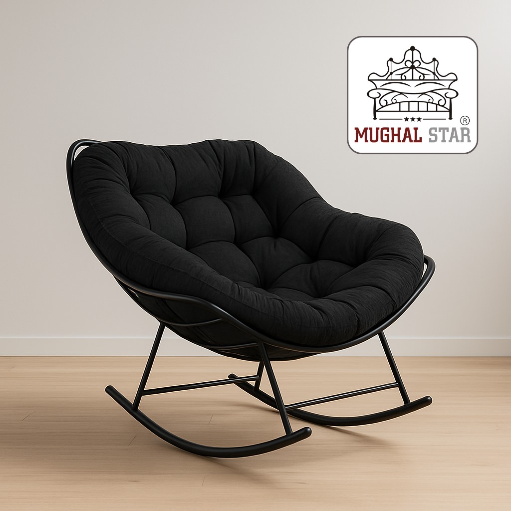 Rocking Chair, Comfortable Rocking Chair,with Iron Frame and Valvet Cushion  Home Balcony Rocking Chair Lounge Sofa Lounge Chair in The Living Room. / Mughal Star Steel Furniture.