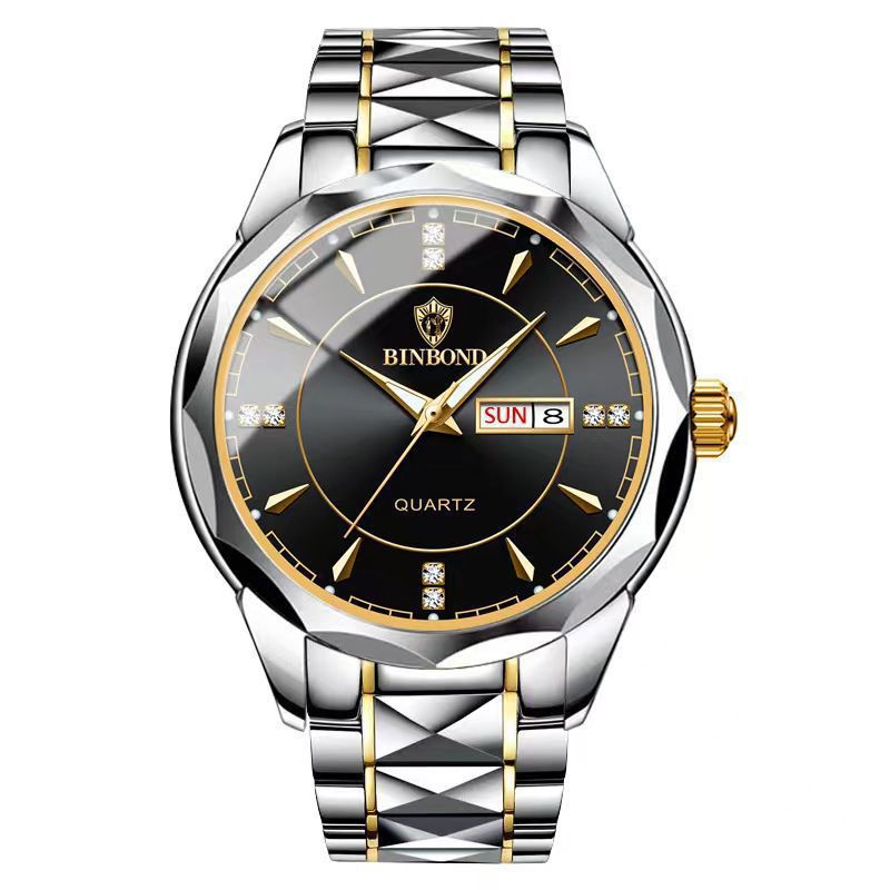 BINBOND Watch for Men Stainless Steel Quartz Watch Business and Casual Style Silver Dual-Tone Date Function