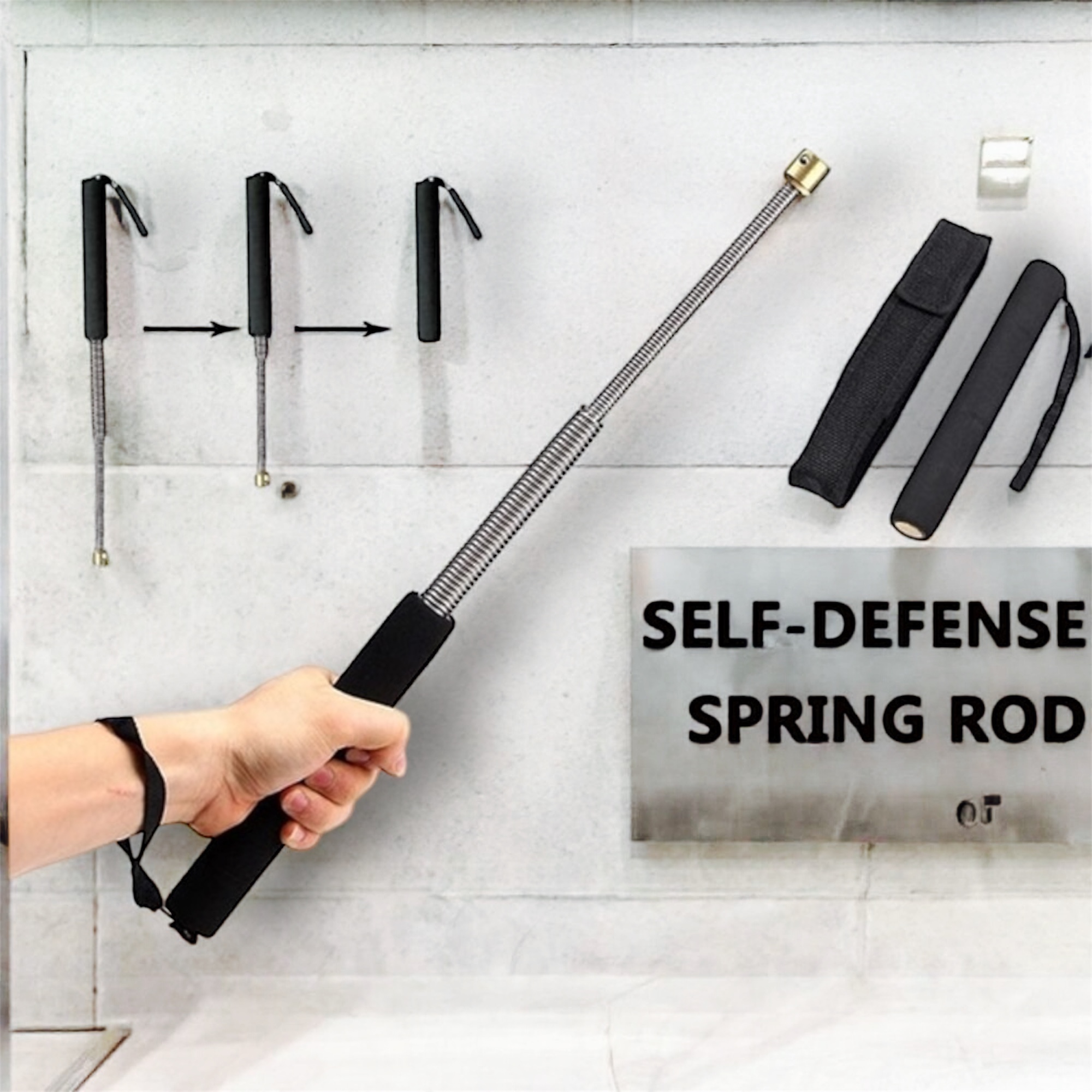 26 Inch Expandable Metal Spring Rod with Manual Nylon Pouch Retractable Stick For Self-Def High Quality