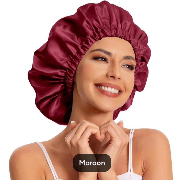 Satin Silk Bonnet for Sleeping - Double layer Soft Silk Cap Adjustable Silk Sleeping Caps .