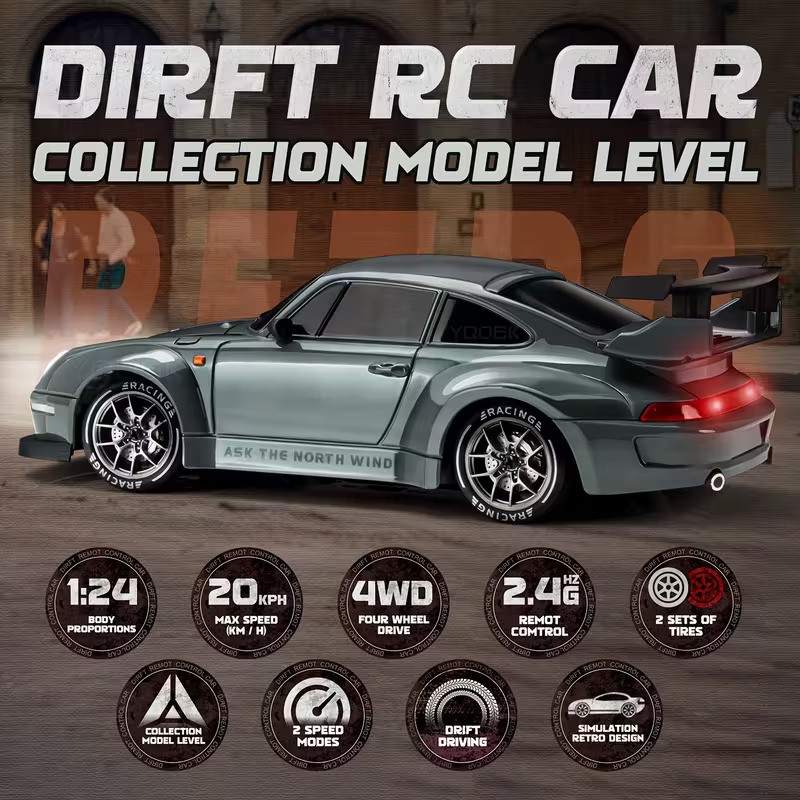 Remote Control Drifting Car 4WD RC Toy with Lights, Tires, and Barricade Tool, Perfect Birthday Thanksgiving Gift for Boys and Girls, Stunt Rc Car, Highspeed Rc Car, Remote Control Car