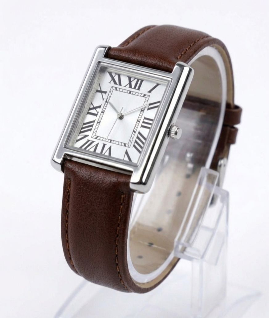 Leather Strap Watch For Men's – Stylish Fashion Quartz Silicone Soft Rubber PU Strap Waterproof Belt - Elegant Business Watches for Boy's in Rectangular Shape Dial Analog Old Money Time Classic Vintage Look For Men With Golden & Silver Case