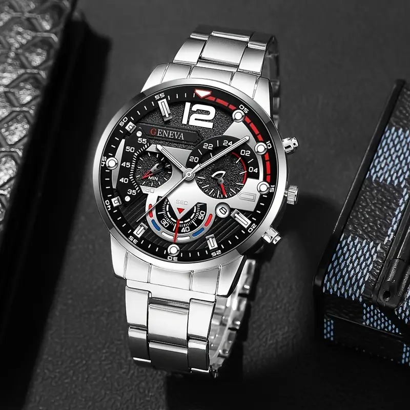 4pcs New Vintage Luxury Men's Quartz Watch Set Suitable for Various Occasions