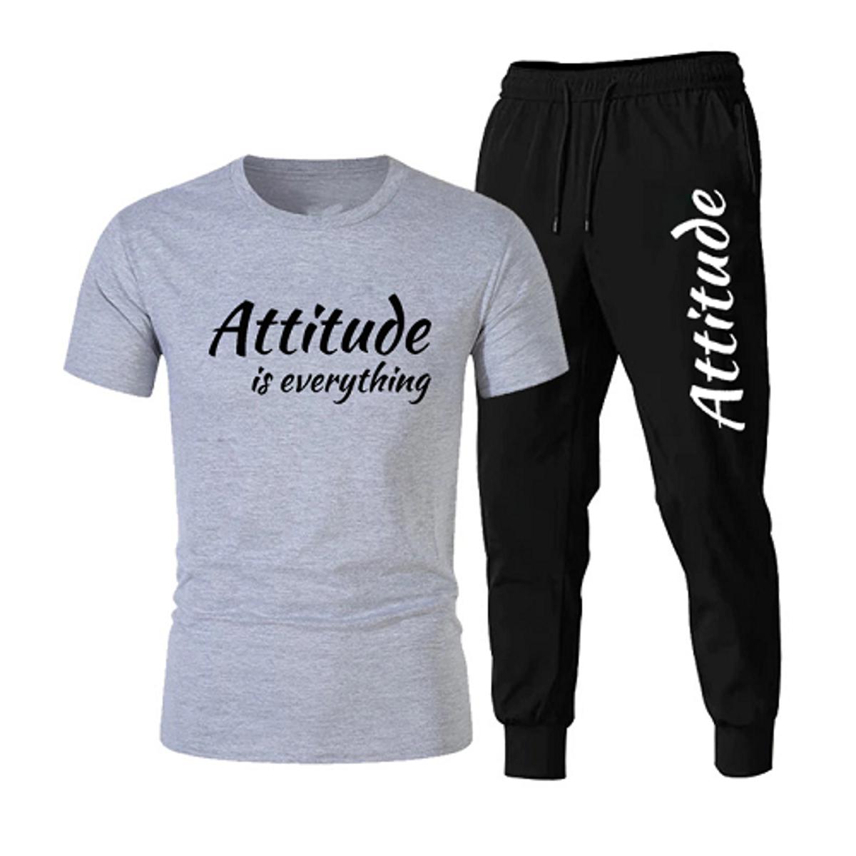 Attitude is Everything Gym Printed T-shirt and Trousers Tracksuit for Men and Boys
