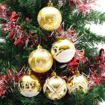6 Pcs Plastic Christmas Baubles Handmade Painted Balls Ball Tree Decorations Colourful Red Gold Silver