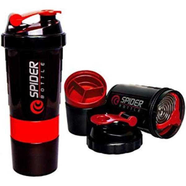 Spider Protein Shaker Bottles 3 in 1 with two storage Cups and Compartment