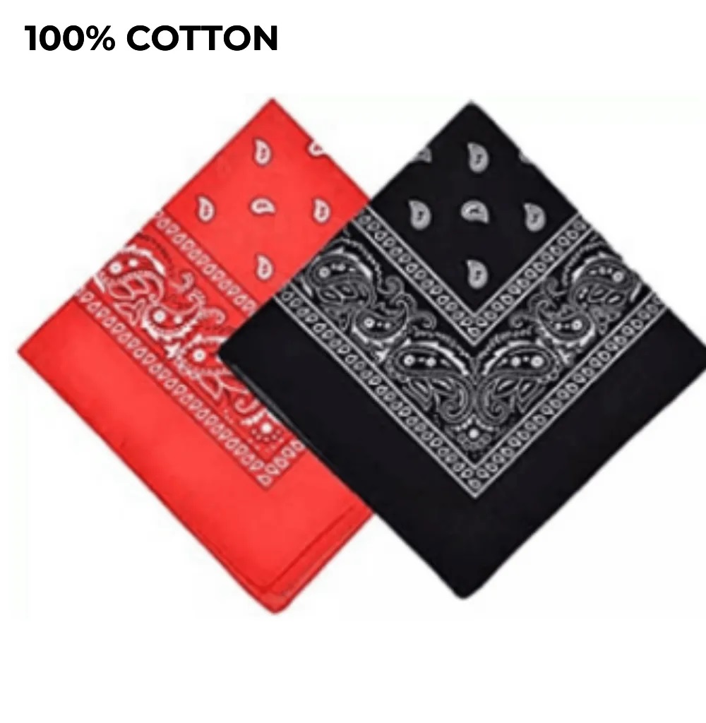Pack of 1 - Bandana Scarf Head Wrap Scarf For Men Women - Paisley Printed Cotton Bandana For Both Boys & Girls - Ethnic Bandana for Men Head / black colored printed headband bandana - Black & Red Colour