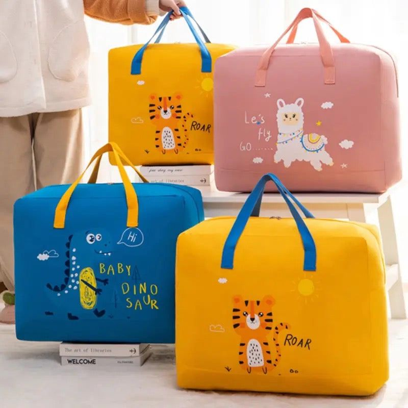 Wardrobe Dino Bag with Cartoon Pattern, With Zipper Quilt Storage, Bedsheet and Blanket Storage Box, Foldable Travel Bag for Women, Handbags, and Luggage