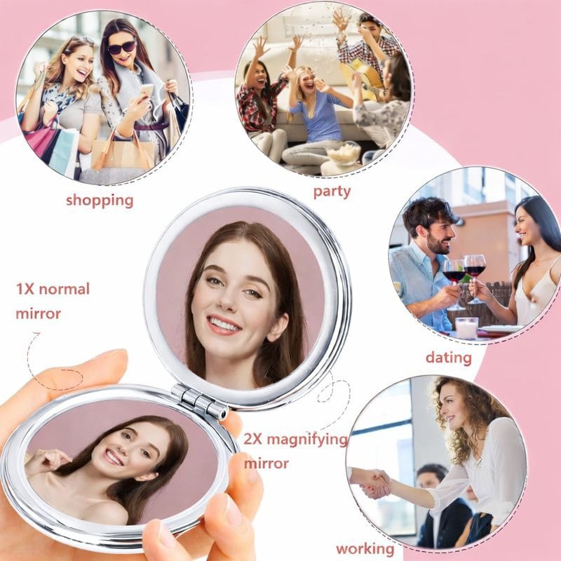 Round & Square Pocket Mirror - Double Sided Compact Makeup Mirror with Printed Design (Multicolor)