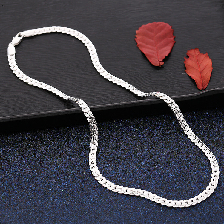 Hot 925 sterling silver 5MM Full Sideways Chain Necklace for Men/women