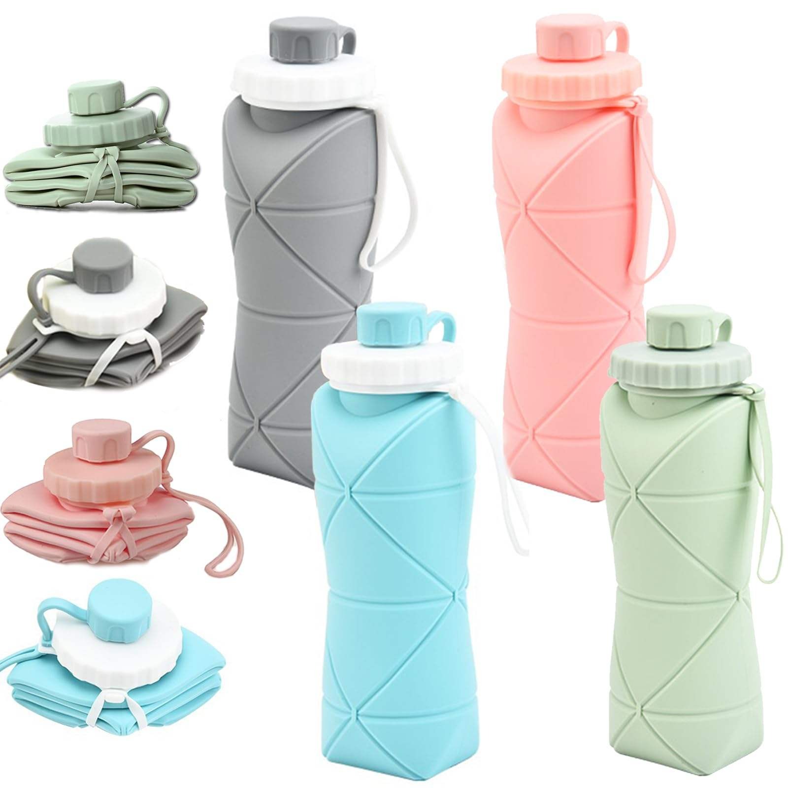Folding Water Bottle (600ML) | Collapsible Silicone Water Bottle 600ml | Foldable Leakproof Travel Water Bottle | BPA-Free Reusable Sports & Outdoor Drinking Bottle