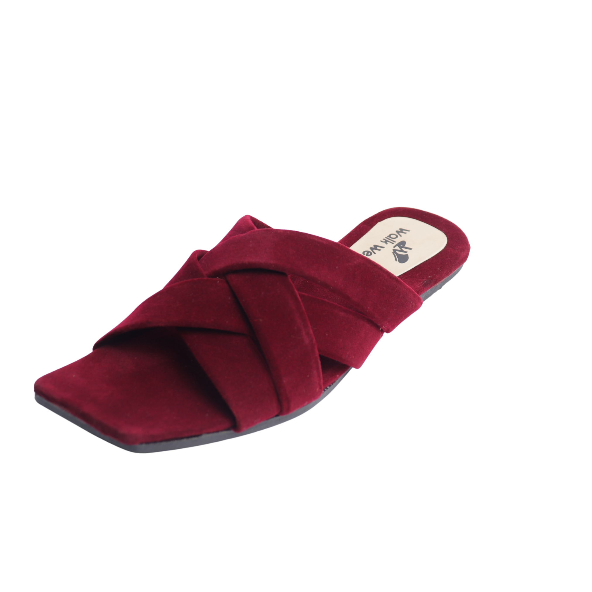 Ladies Maroon Velvet Slippers for Women Fancy Cross Strap Flat Sandals