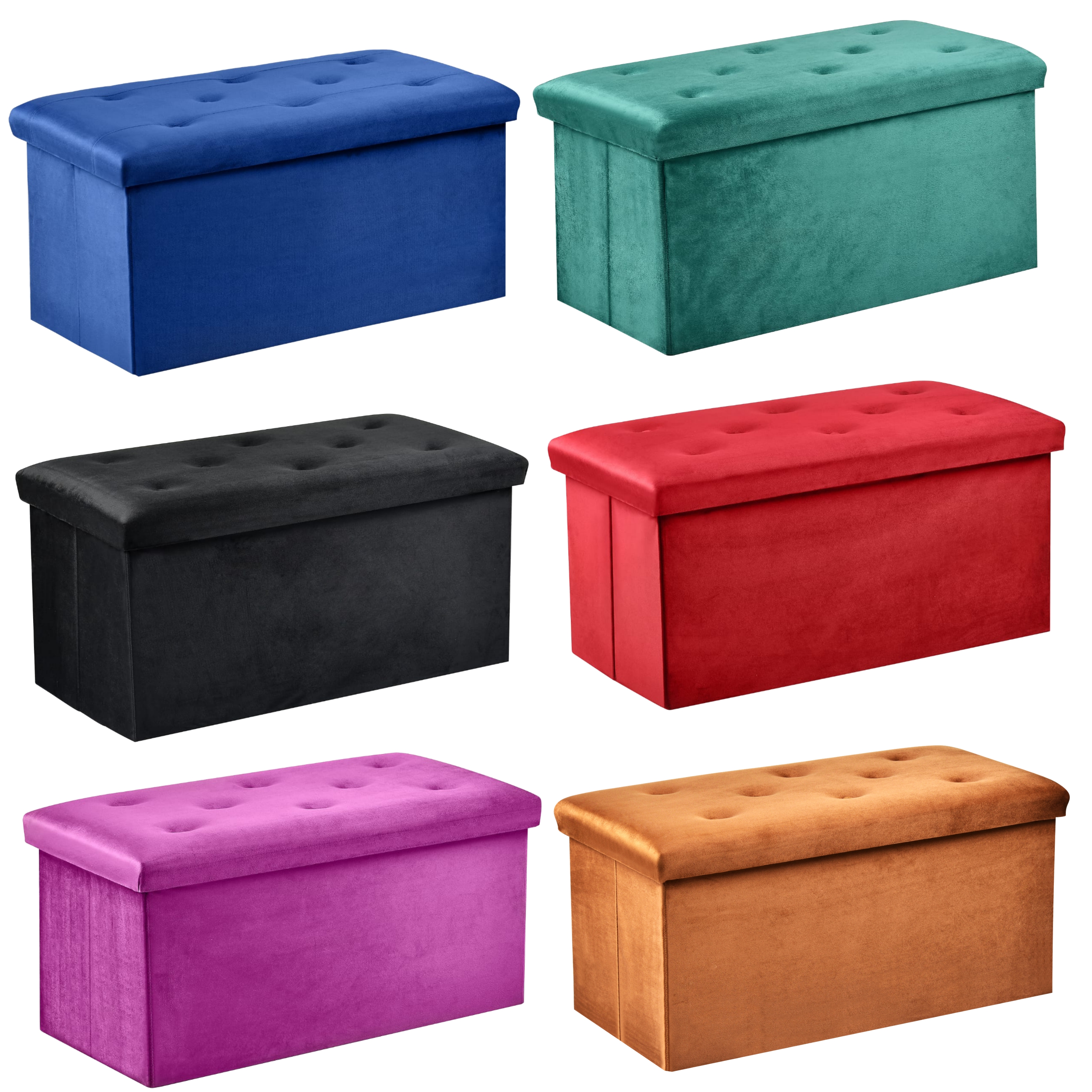 Foldable Velvet Ottoman Storage Benches Folding Stool Soft Cushion Footrest Toy Storage Box Seat for Living Room Poof Foot Stool,38x76cm (Total 9 Colors)