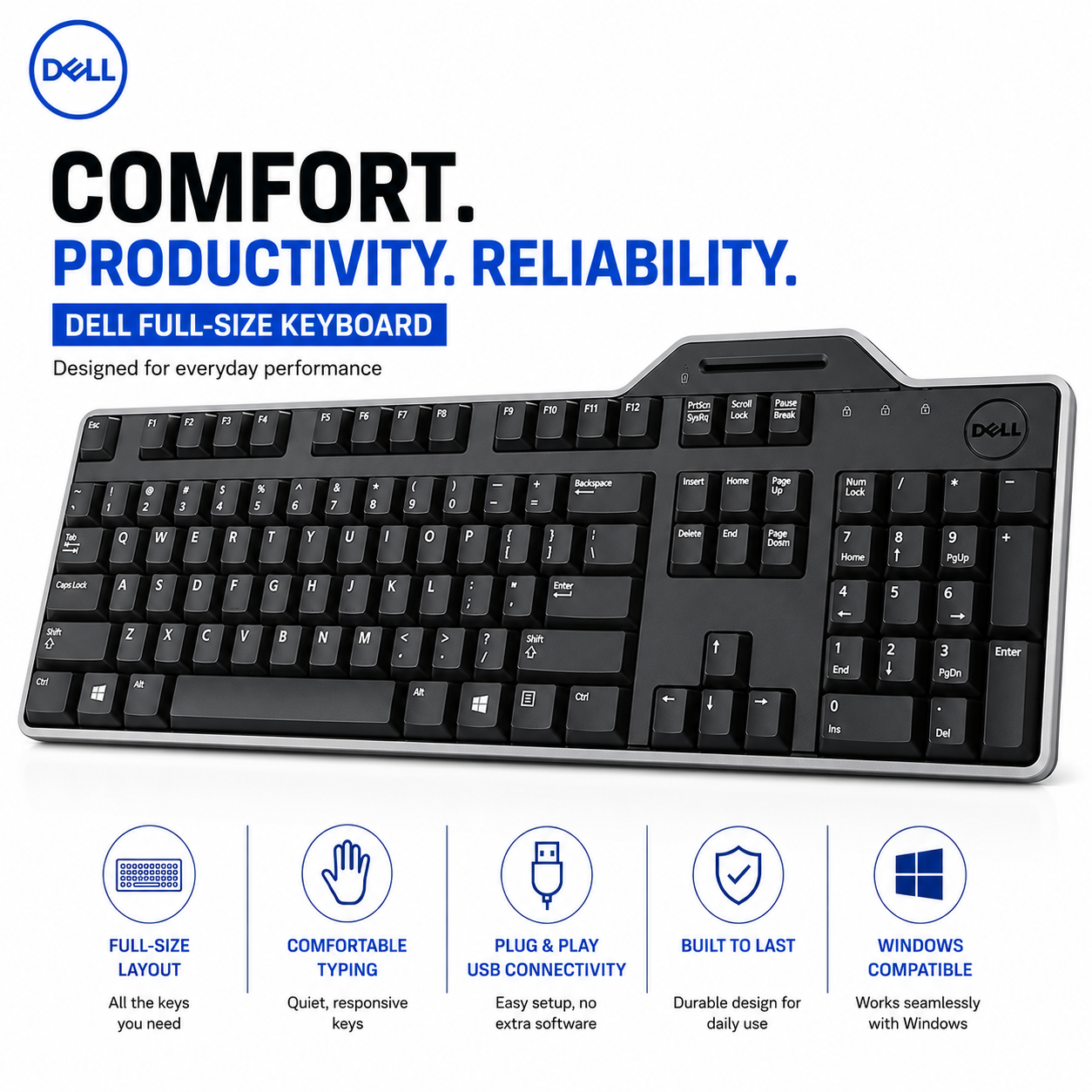 Universal USB Wired Slim Keyboard for HP, Dell, Acer - Flat Keys, Durable Wired Connectivity