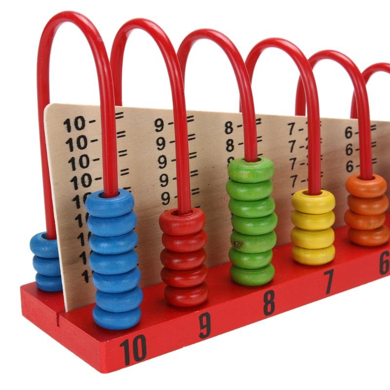 Wooden Abacus Counting Frame – Classic Math Learning Toy for Kids, Children & Toddlers – Educational Calculation Shelf with Colorful Beads – Montessori Counting Tool (10 Rows)