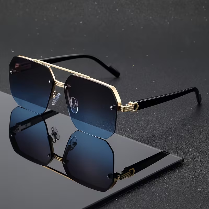 Bestwear.pk UV400 Sunglasses Stylish Half Frame Eyewear Double Bridges Sunglasses for Men & Women - Unisex Stylish Rimless Classic Octagon Trendy Polygon Double Beam Fashion Square Glasses for Boys & Girls - Oversize Eyeglasses Shades for Ladies