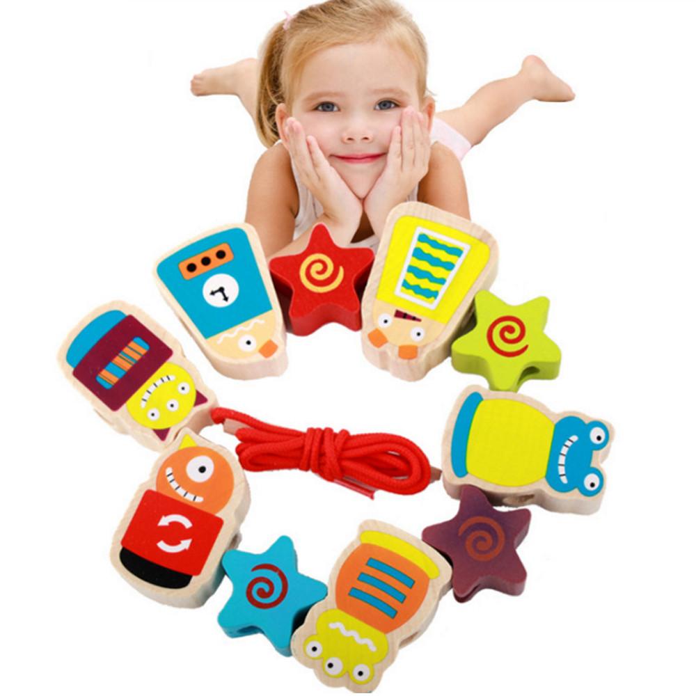 Colorful Wooden Creative DIY Threading Cartoon Hand Threading Toy