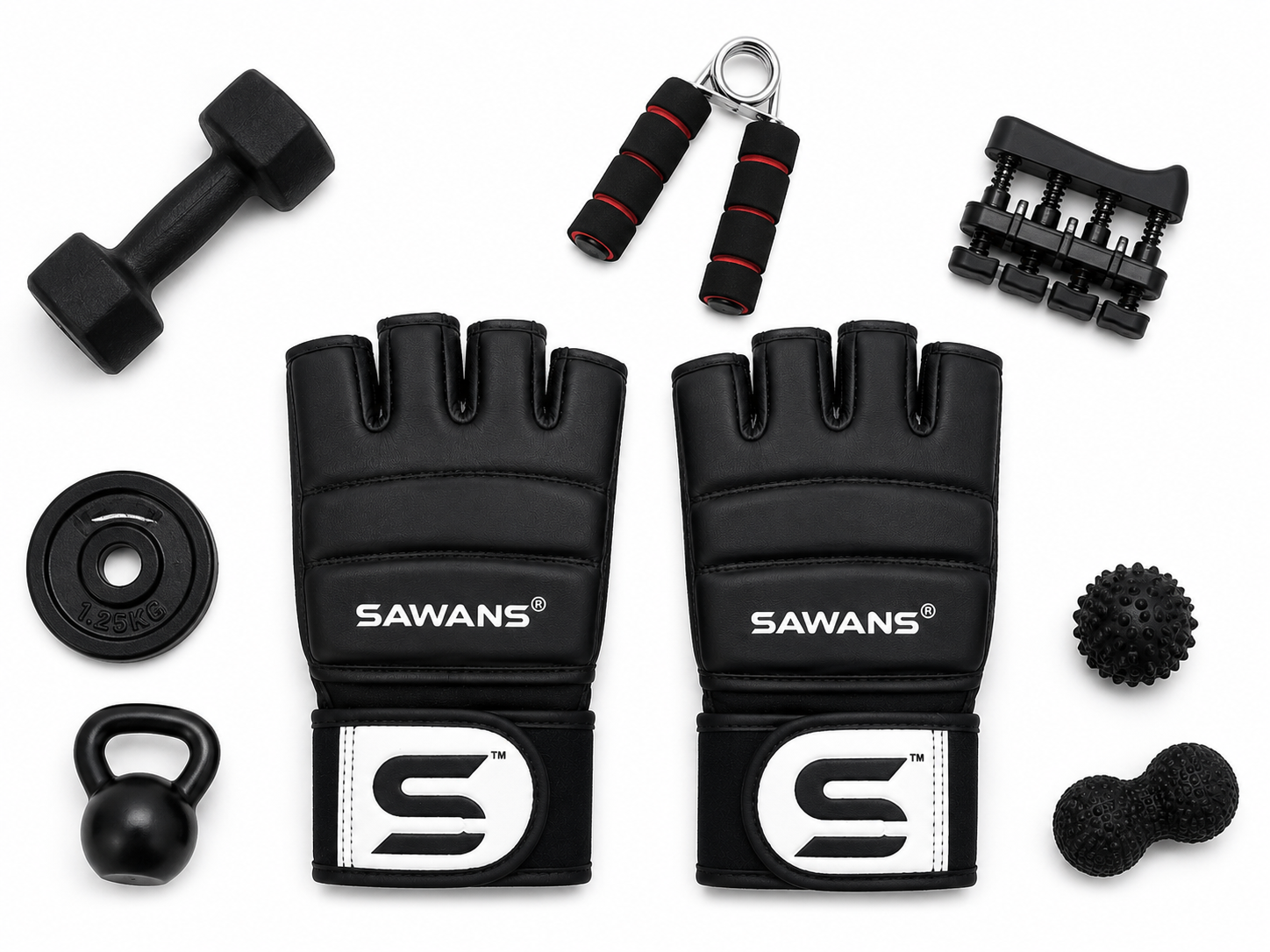 SAWANS Half Finger Gym Gloves for Men & Women | Boxing, MMA, Weight Lifting, Fitness, Workout & Cycling Gloves | Anti-Slip | Black