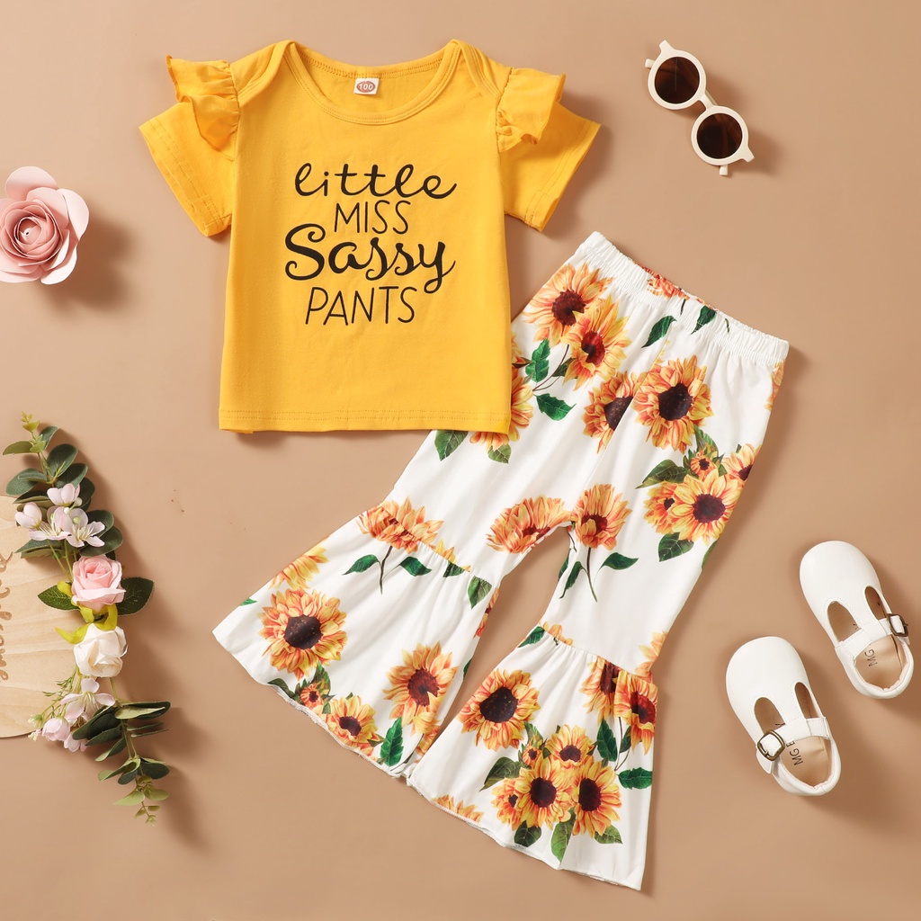 1-5Years Kids Children Girl Clothes Suit Print Short Sleeve T