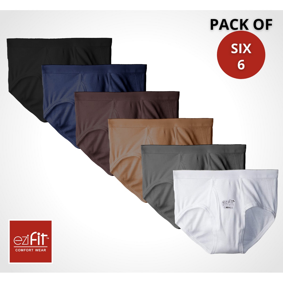 EziFit Pure Combed Cotton Fabric Underwear Briefs  For Men (Pack of SIX 6)