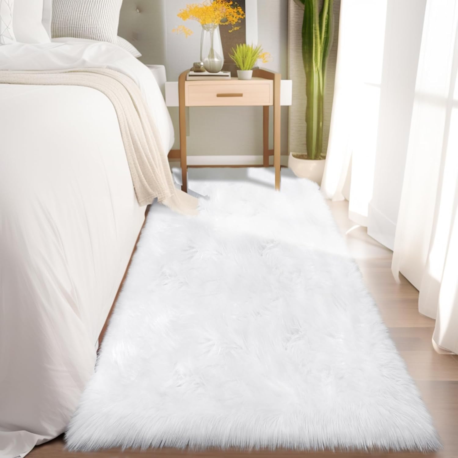 Soft Fluffy Faux Fur Rugs for Bedroom Bedside Rug, Washable, Furry Sheepskin Area Rug for Living Room Girls Room, Luxury Shag Carpet Home Decor, Pink 16X24 Inch