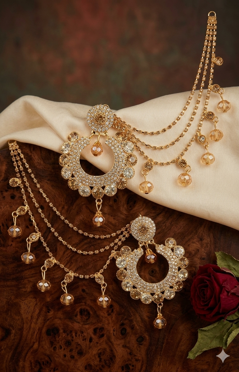 Jewellery collection Golden Crystal Girls Jewellery jadao nagina Cristal  Bali With Bahuali Sahara For Women Trendy Fashion 0090897.,.
