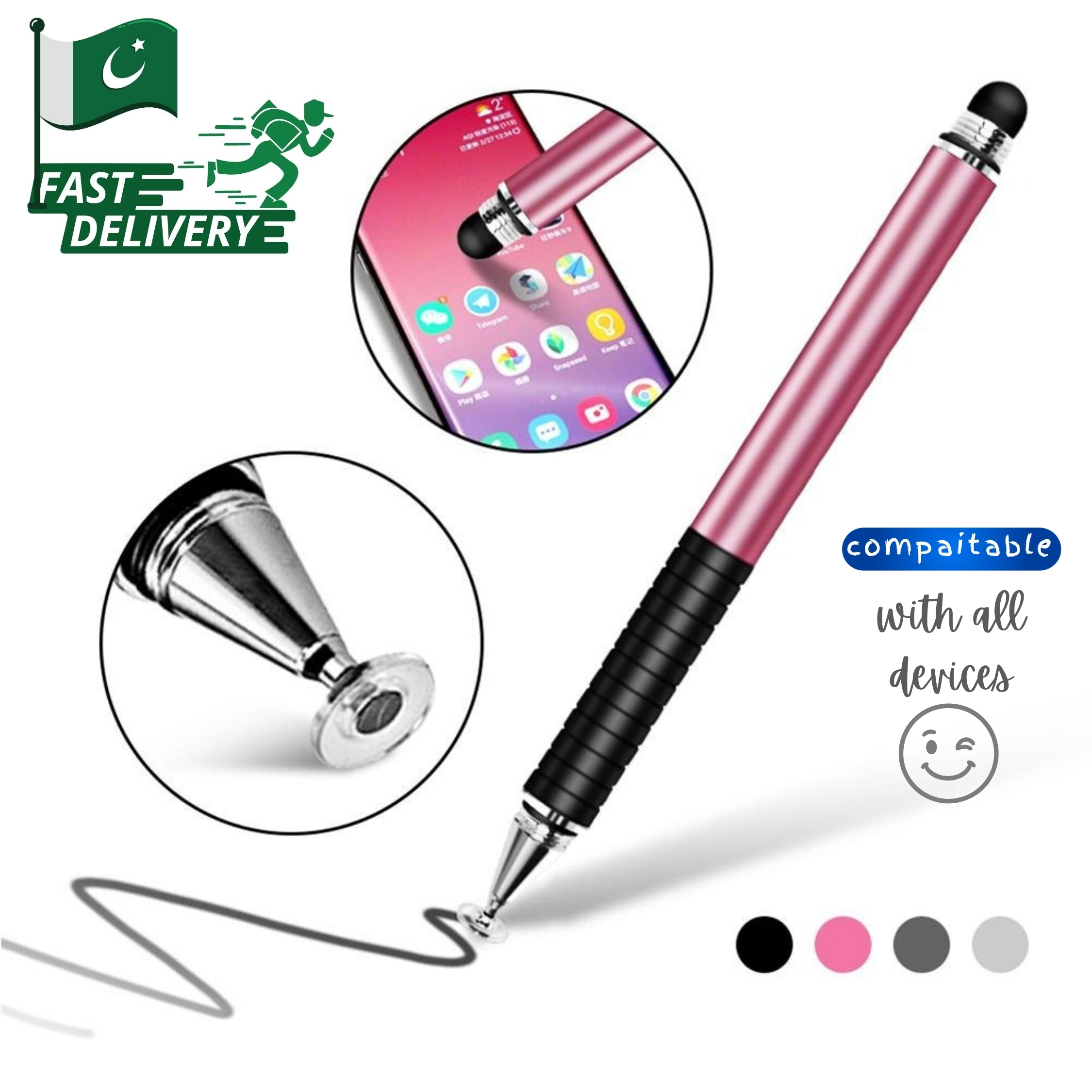 2 In 1 Universal Stylus Pen – Dual-Use Double-Headed Capacitive Silicone Disc Pencil For iPad, iPhone, Android & Tablets price in Pakistan