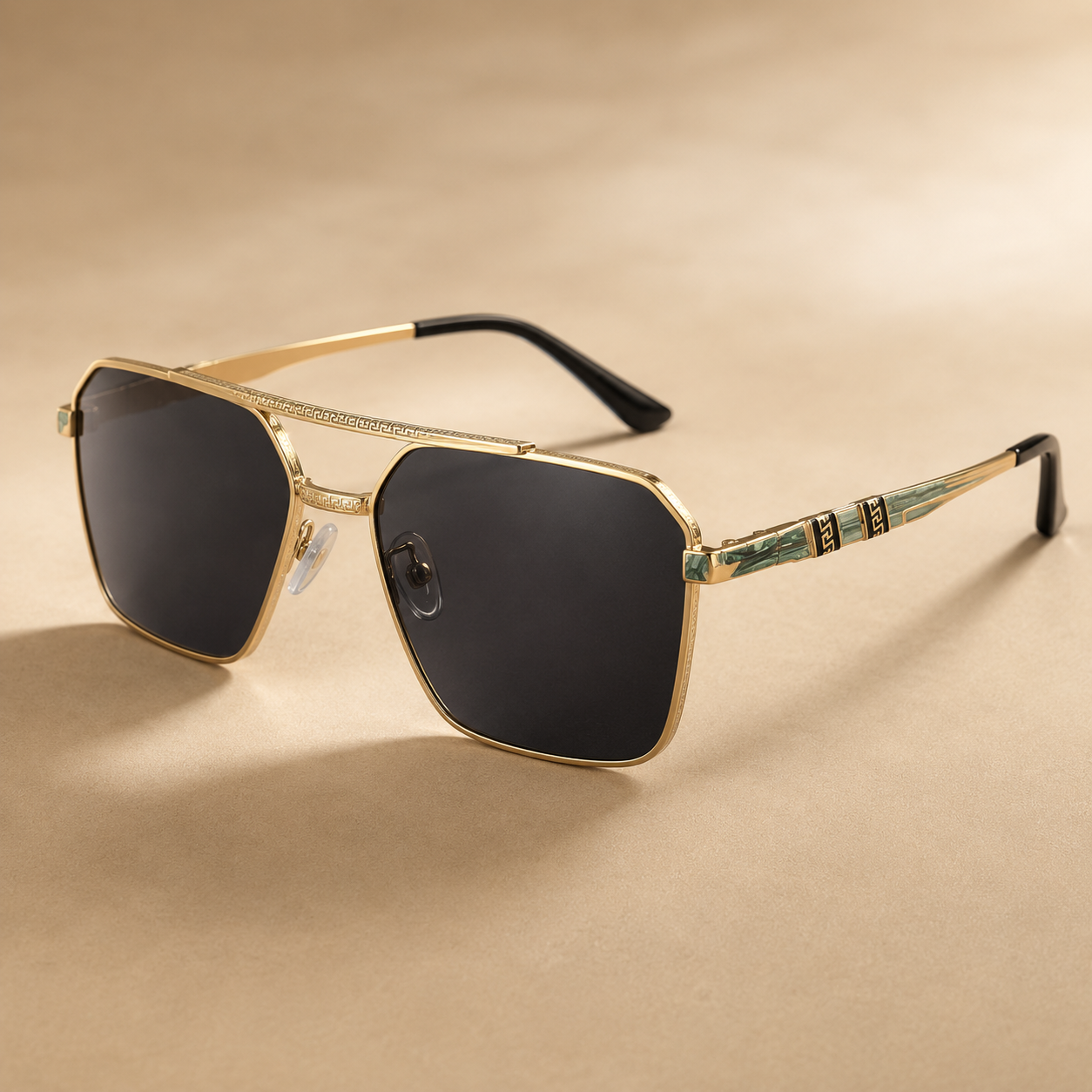 Luxury Square Pilot Sunglasses for Men & Women | UV400 Protection Metal Frame Fashion Eyewear Black Lens Gold Frame
