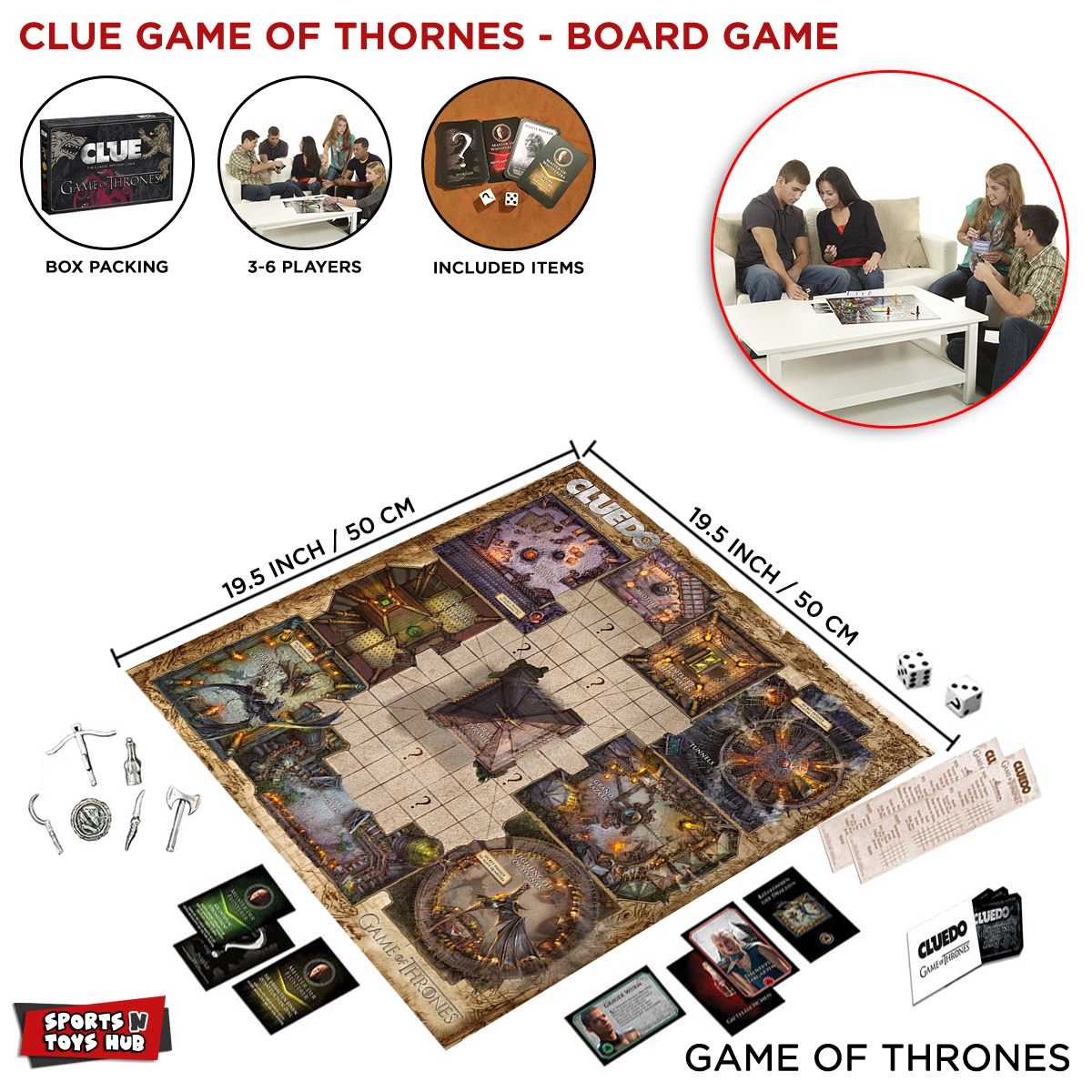 Cluedo Game Of Thrones Edition Mystery Board Classic Mystery Strategy & War Game Educational Toy Set For Family Fun Two Mysteries To Solve Kids Early Age Learning Games Double Sided Clue Gaming Boards Best Boardgame Gift For Kid Children Boys & Girls