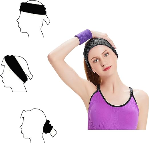 Headbands Tennis Running Unisex Athletic Basketball Head Gear - Black
