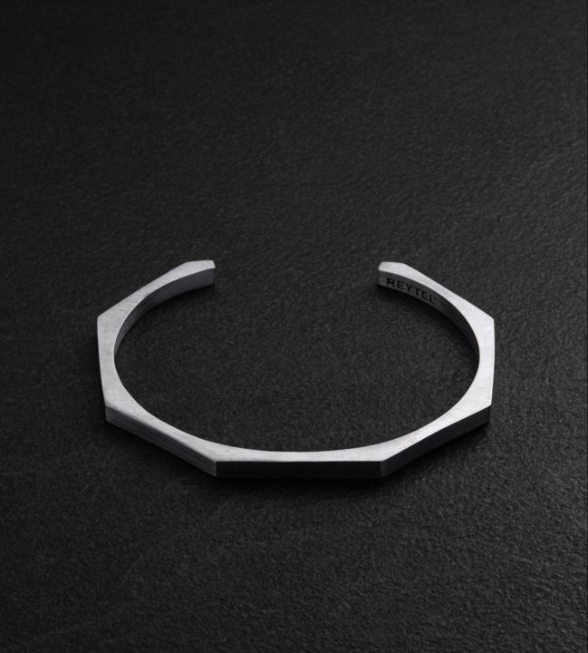 Reytel KRAFT Silver Rigid Hexagonal Cuff Bracelet for Men | Handcrafted Sterling Silver Bangle