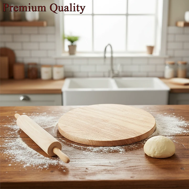 Wooden Rolling Pin and Round Board With Stand - Pure Wood Rotating ...