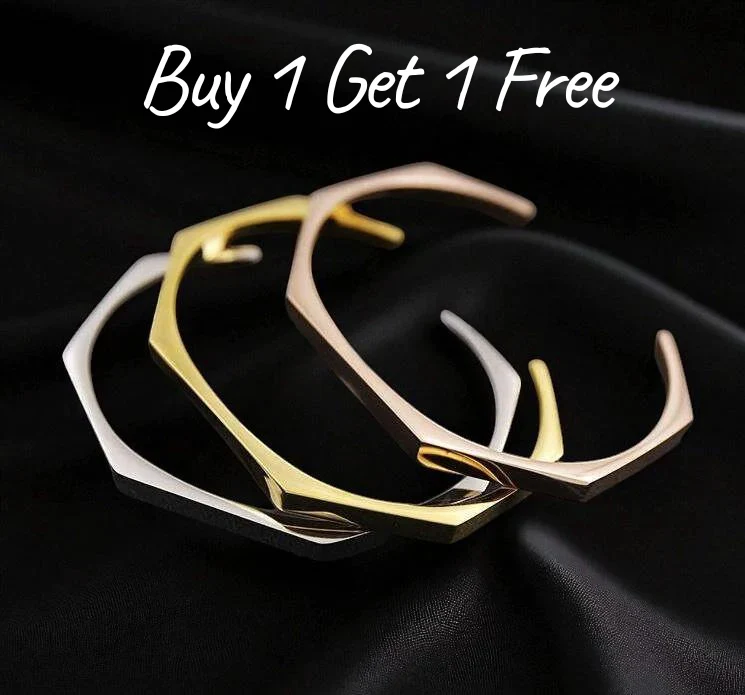 Hexagon Steel Cuff Bangle Set for Men & Women | Adjustable Stainless Steel Bracelet Set | Trendy Fashion Cuff Bangles