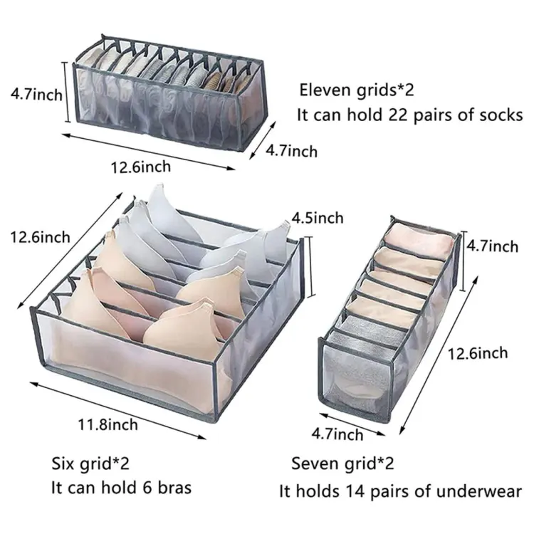 3pcs/set Underwear Storage Boxes Clothes Divider Socks Bra Drawer Organizer
