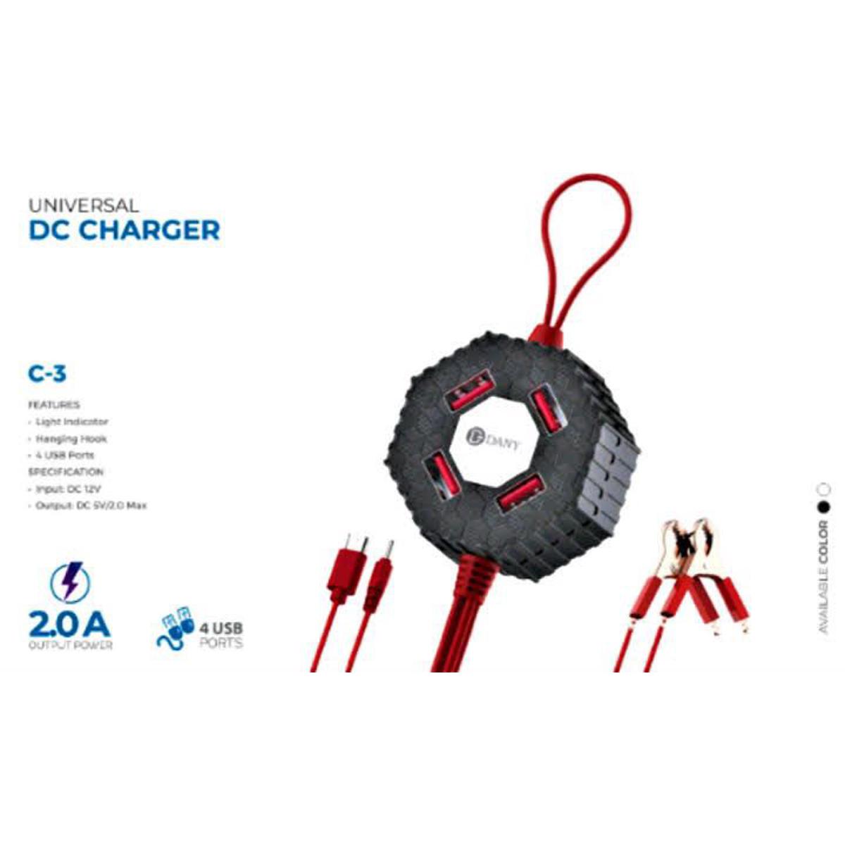 Danny C-3 Clipper Charger 4 USB PORT MICRO 2A (Battery DC Solar mobile phone charger adapter+ USB battery clamp+ Power cable), Best price in Pakistan