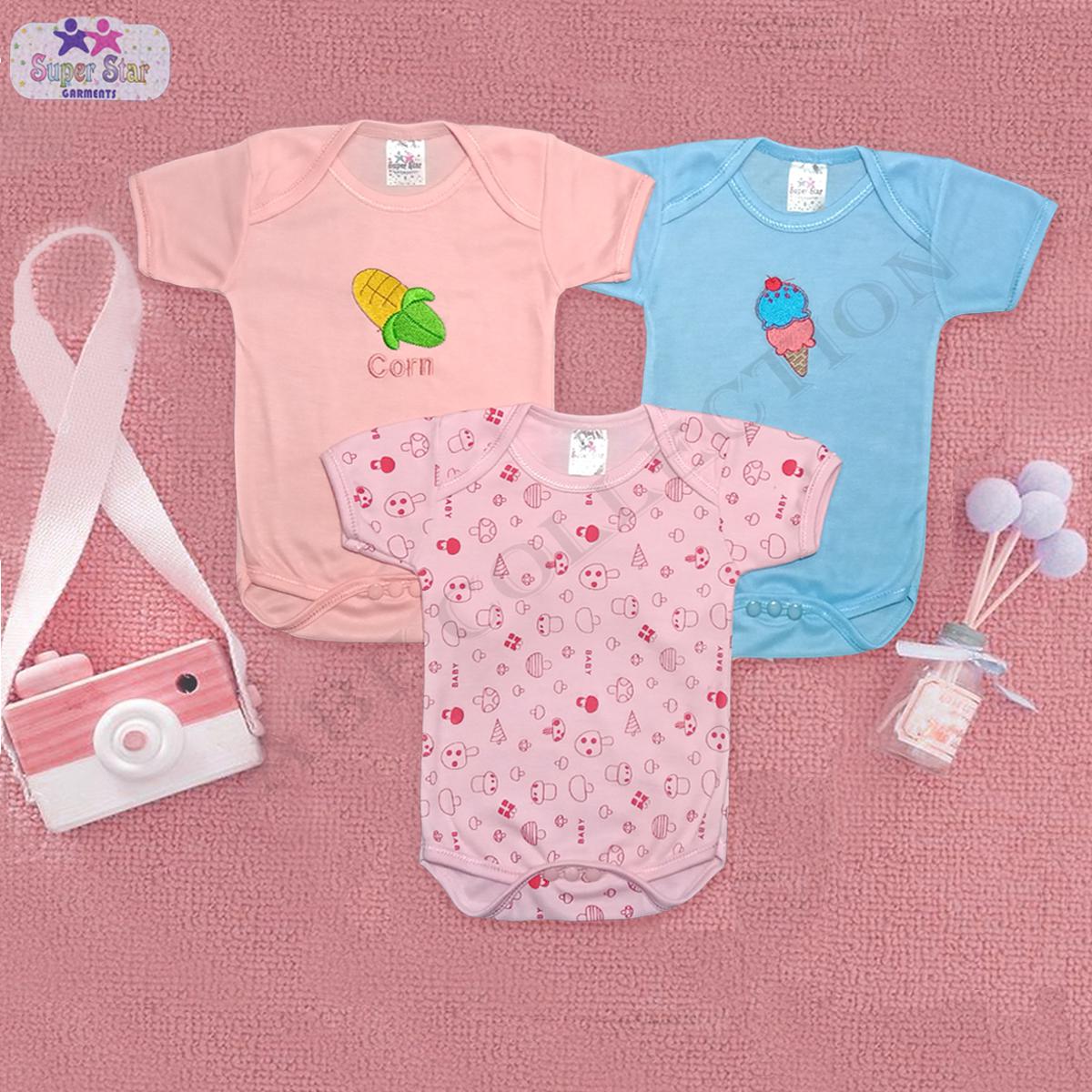 Pack Of 3 Baby Rompers - Newborn Baby Inner Sleeves Suit - Newborn Baby Body Suits - Size 0-3 Months - Multicolor