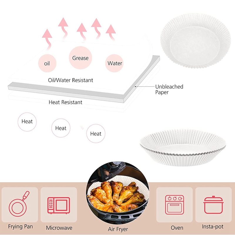 Disposable Air Fryer Pad Baking Non-Stick Pad Steamer Oil Absorbent Paper  Food Paper Pad Fryer Paper 52/25/10 Pieces