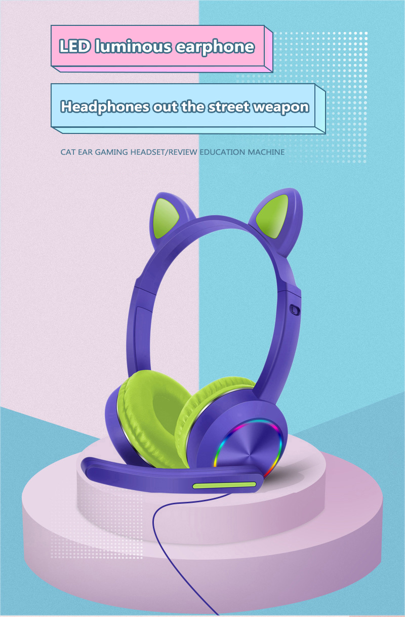 AKZ020 Cat Ear Auriculares luminosos montados en la cabeza con micróf