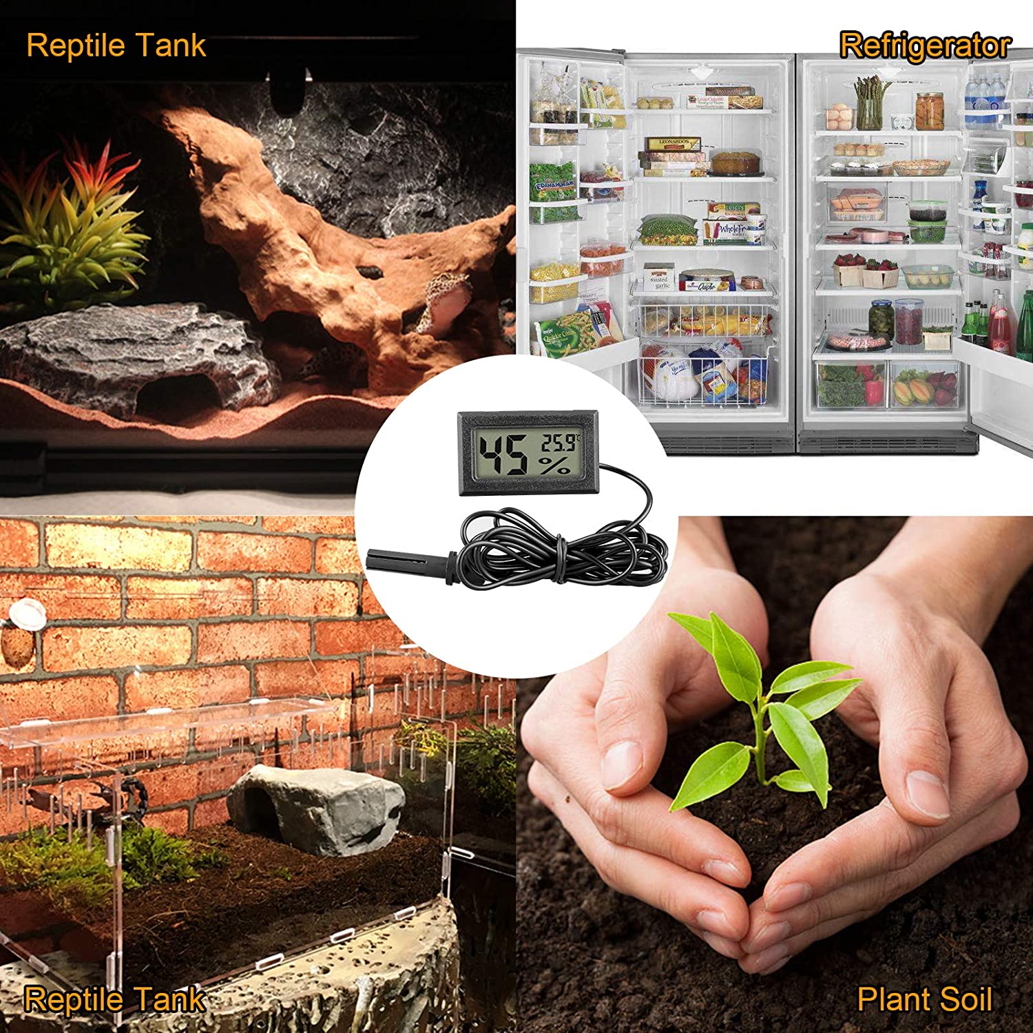 Mini LCD Digital Thermometer Hygrometer Temperature Indoor Convenient Humidity Sensor for Incubator, Reptile Plant Terrarium, Humidor, Guitar Case, Greenhouse